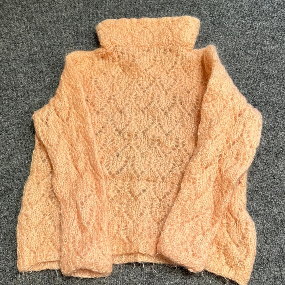 Unbranded Sweater Womens Size M Peach Mohair Style Open Knit Turtleneck Sweater